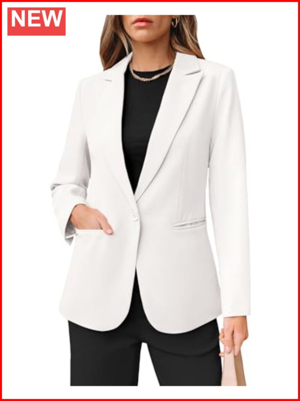 Women's Lightweight V-Neck Blazer with Pockets, Long Sleeve Business Casual
